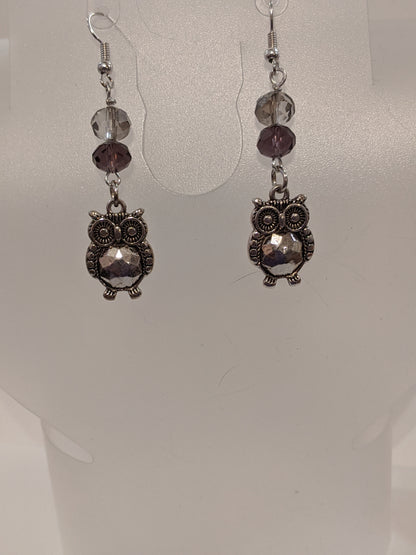 Owl and Faceted Glass Rondelle Beaded Earrings Beaded Earrings Dragon & Wolf Designs   