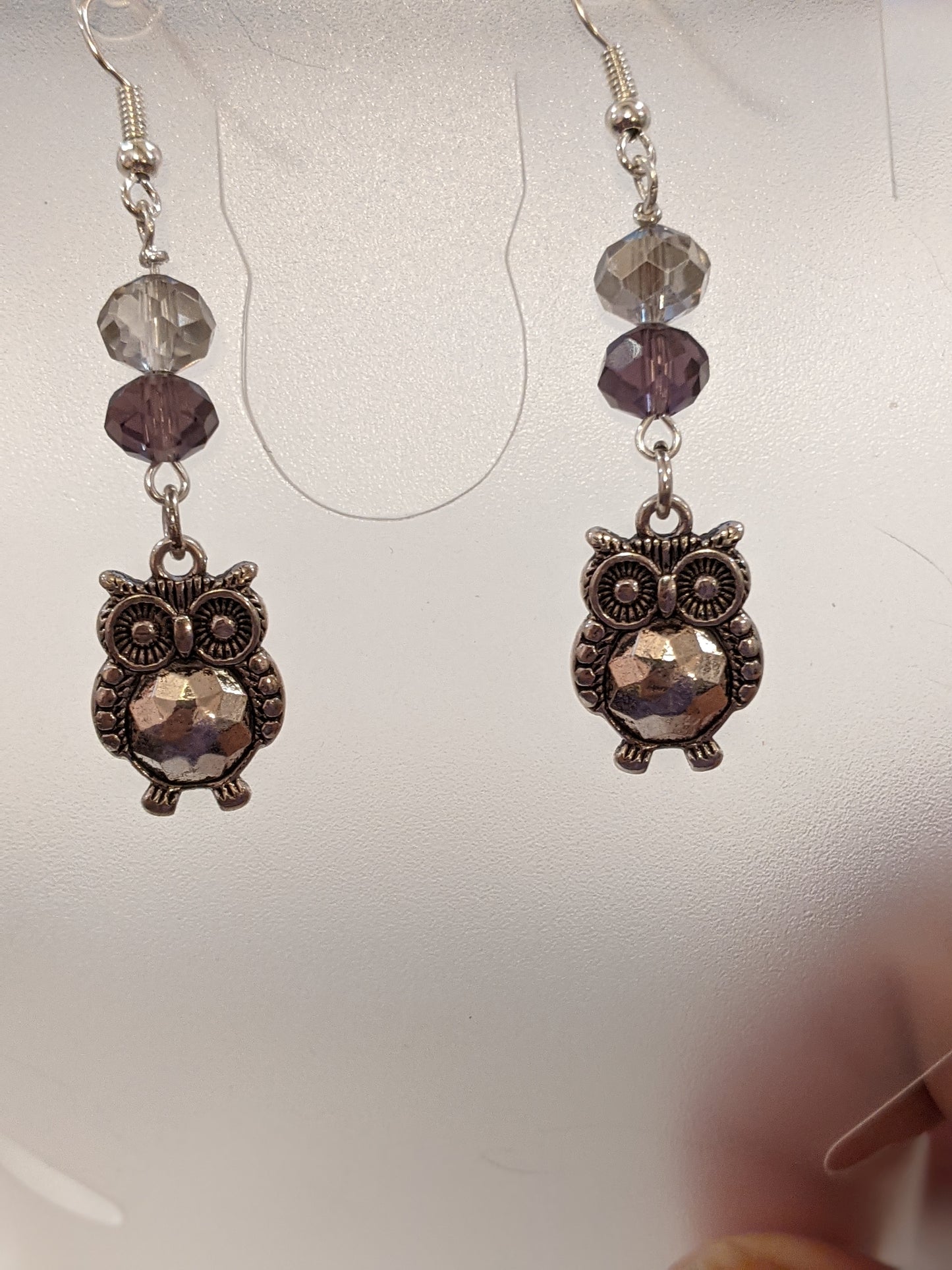 Owl and Faceted Glass Rondelle Beaded Earrings Beaded Earrings Dragon & Wolf Designs   