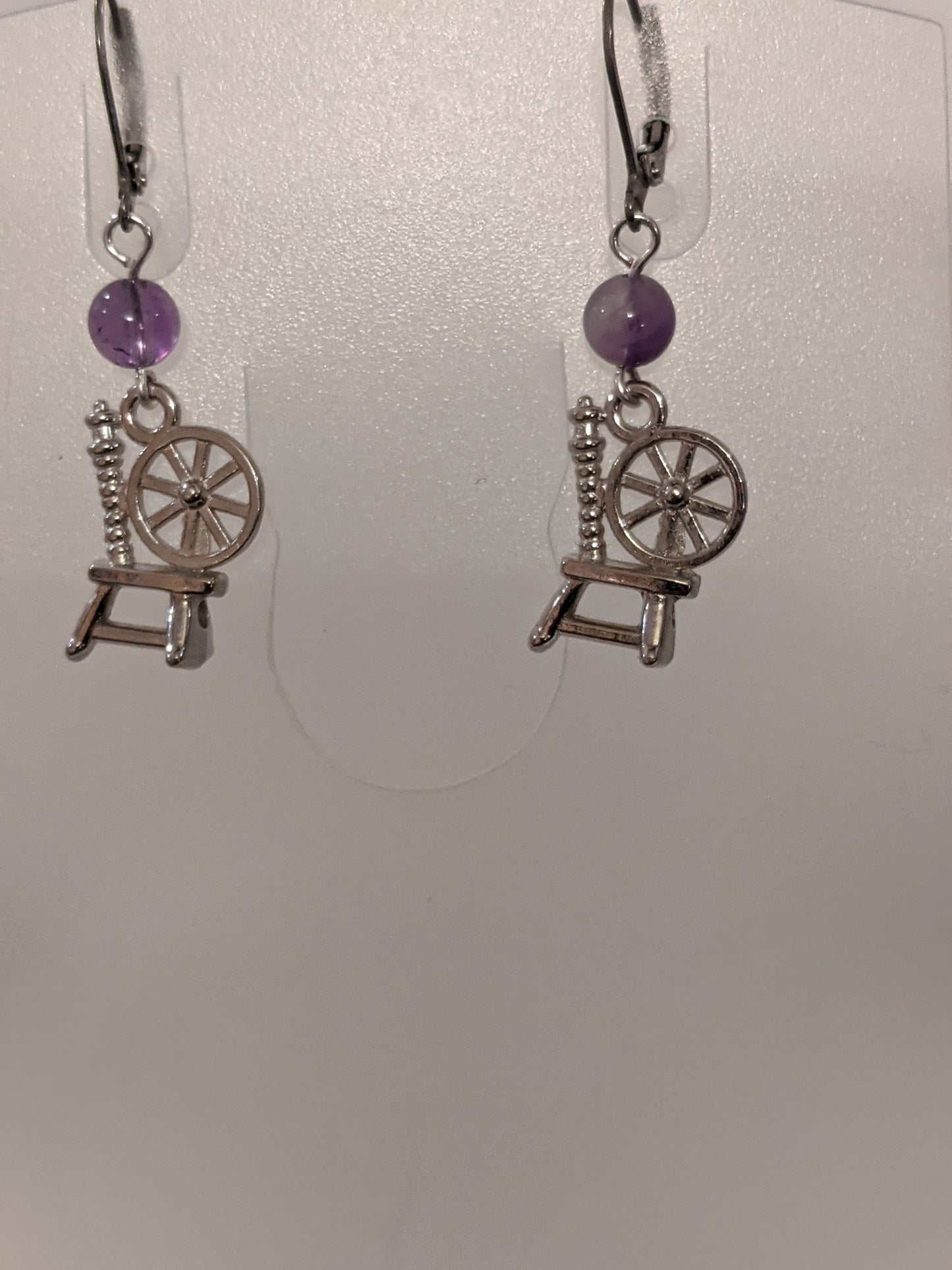 Spinning Wheel Dangle Earrings with Amethyst Beaded Earrings Dragon & Wolf Designs   