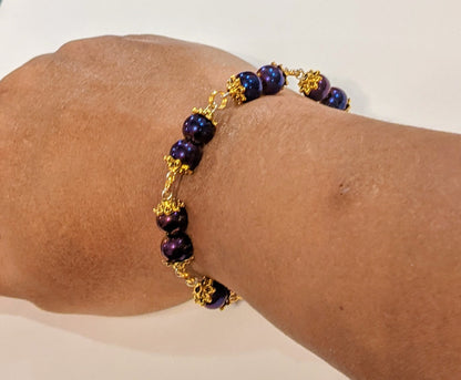 Purple Iris and Gold Beaded Bracelet Beaded Bracelets Dragon & Wolf Designs   