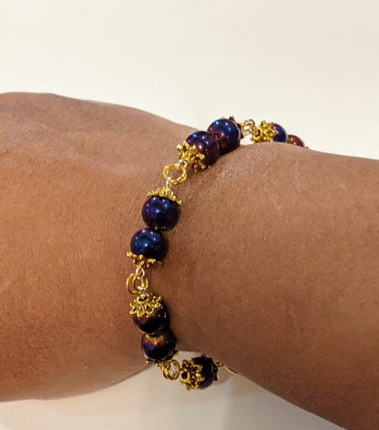 Purple Iris and Gold Beaded Bracelet Beaded Bracelets Dragon & Wolf Designs   