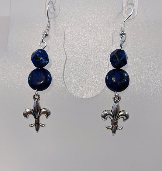 Lapis lazuli Fleur de lis Earrings Beaded Earrings Dragon & Wolf Designs   