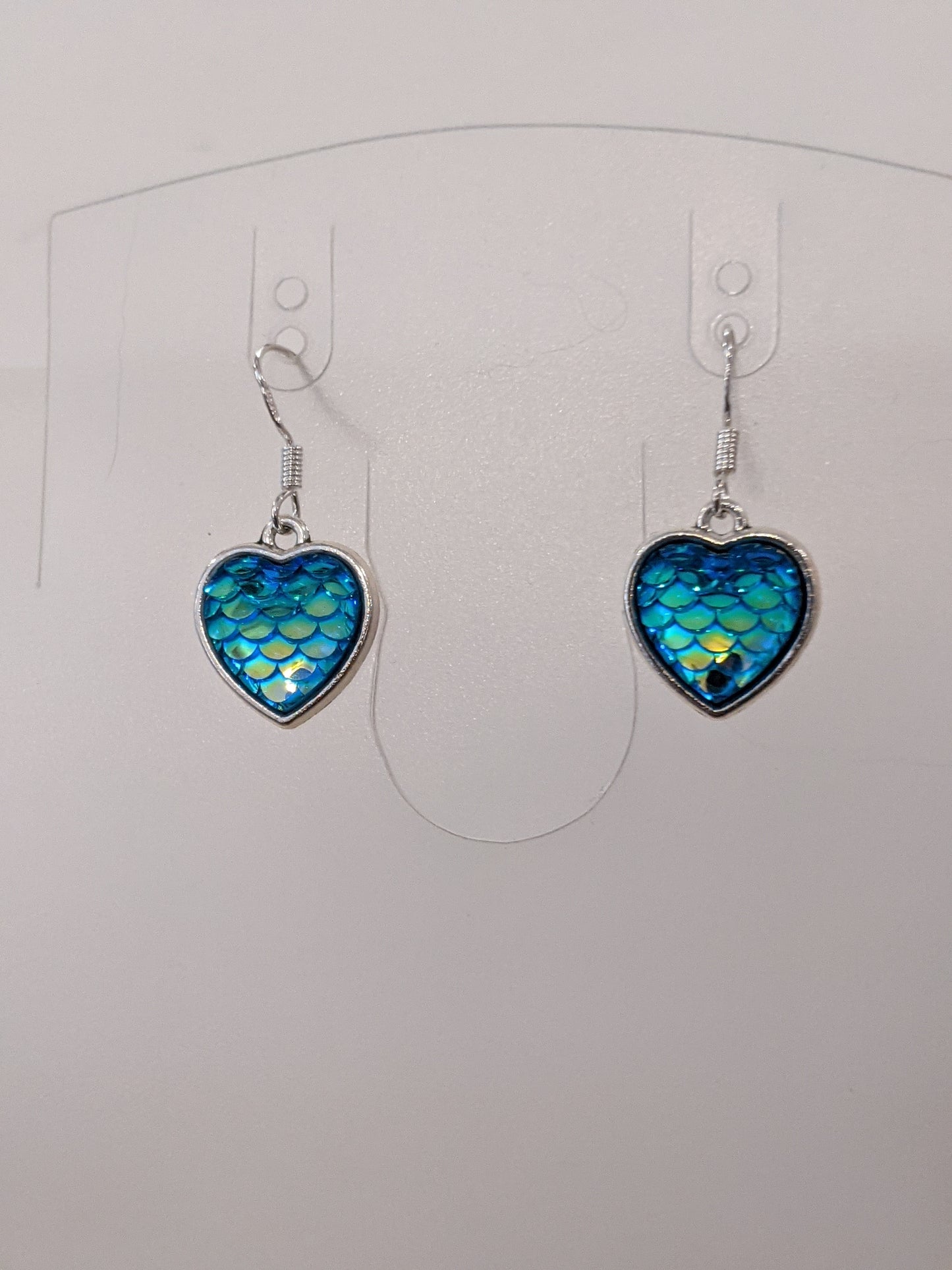 Iridescent Scale Charm Dangle Earrings Beaded Earrings Dragon & Wolf Designs Blue Plain Heart  