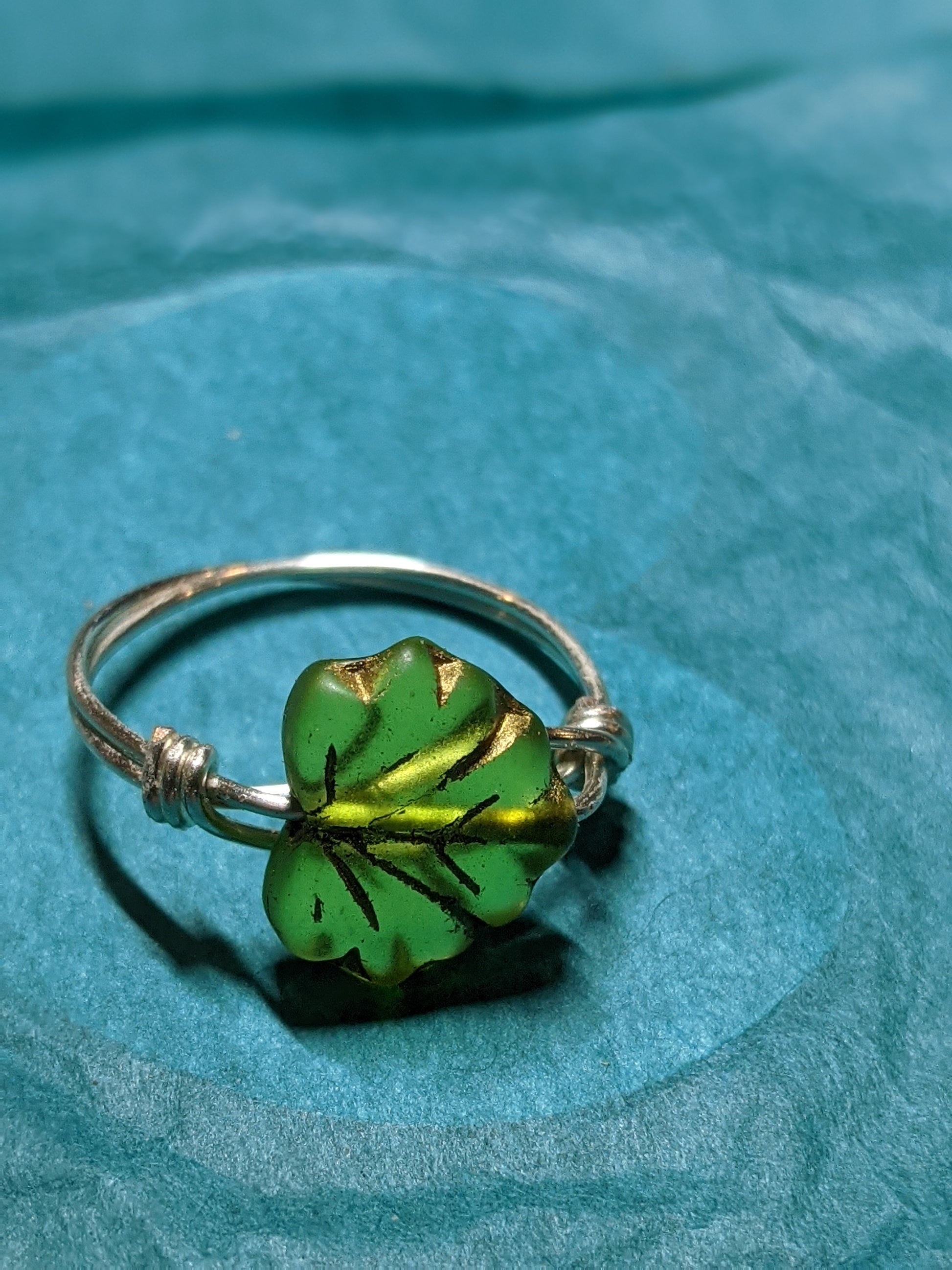 Czech Pressed Glass Leaf Wire Wrapped Ring Wire Wrapped Rings Dragon & Wolf Designs 7  