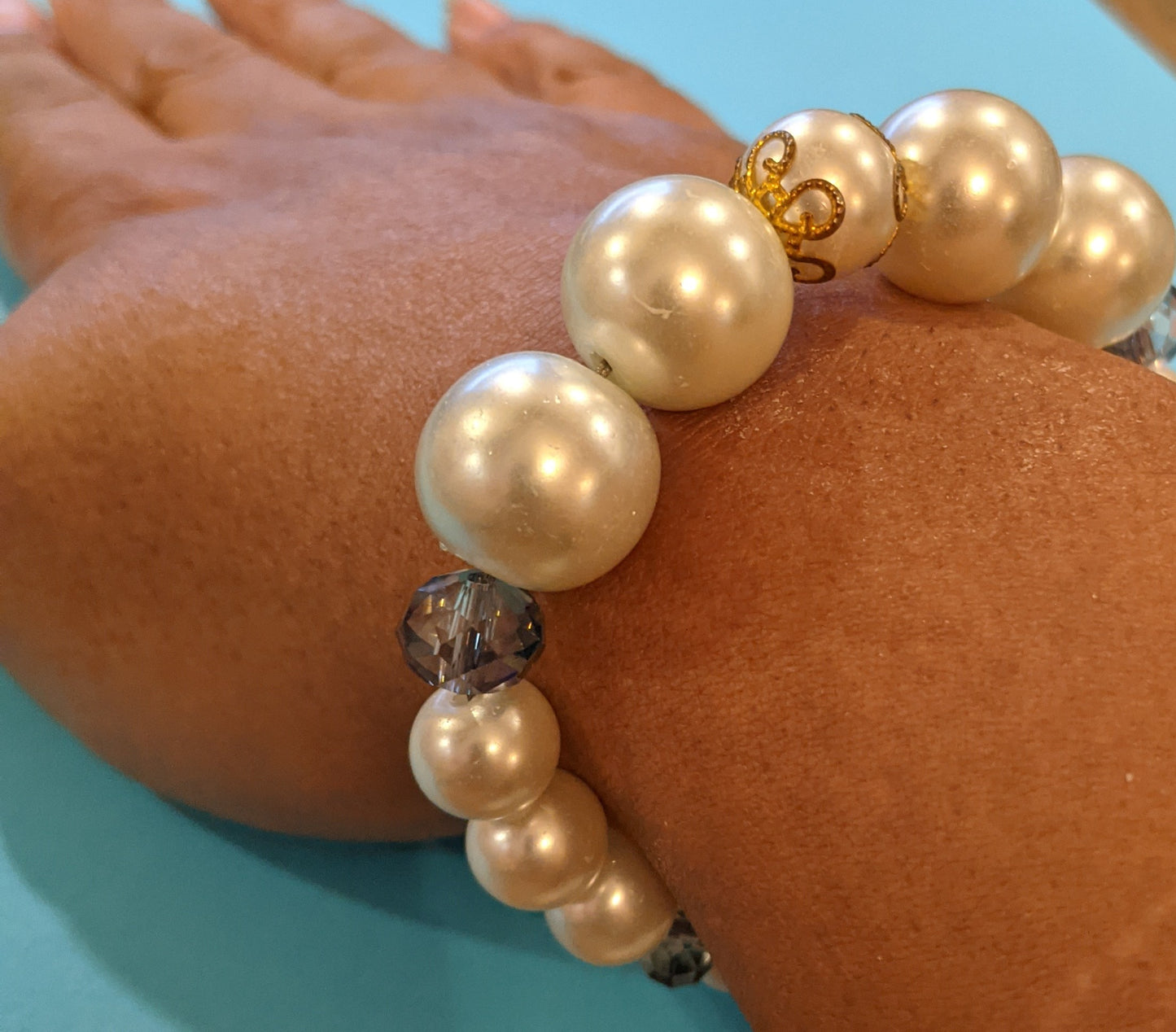 Faux Pearl & Glass Rondelle Beaded Bracelet Beaded Bracelets Dragon & Wolf Designs   