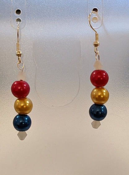Beaded Dangle Earrings Beaded Earrings Dragon & Wolf Designs Red & Yellow & Blue  