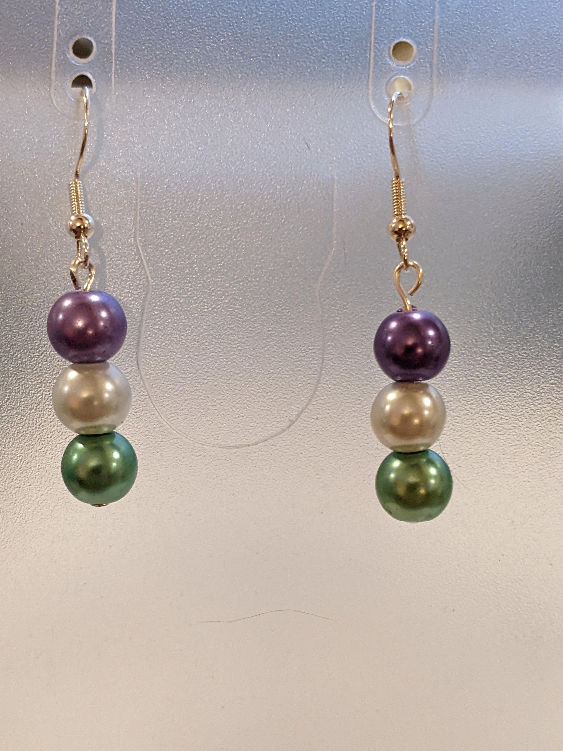 Beaded Dangle Earrings Beaded Earrings Dragon & Wolf Designs Purple, white, green  