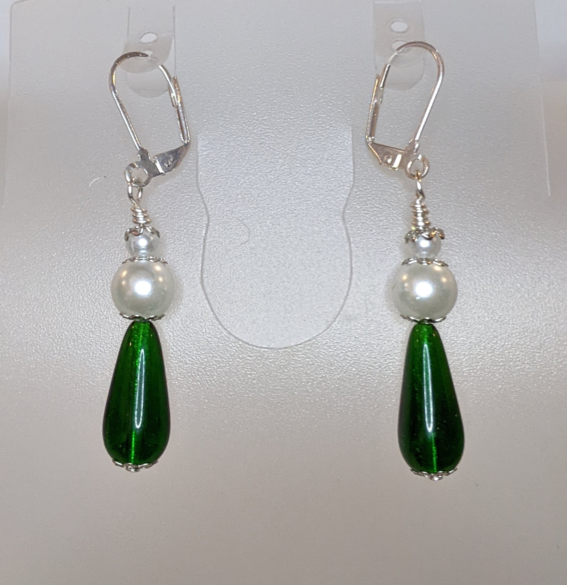 Green & White Elegance Beaded Earrings Dragon & Wolf Designs   
