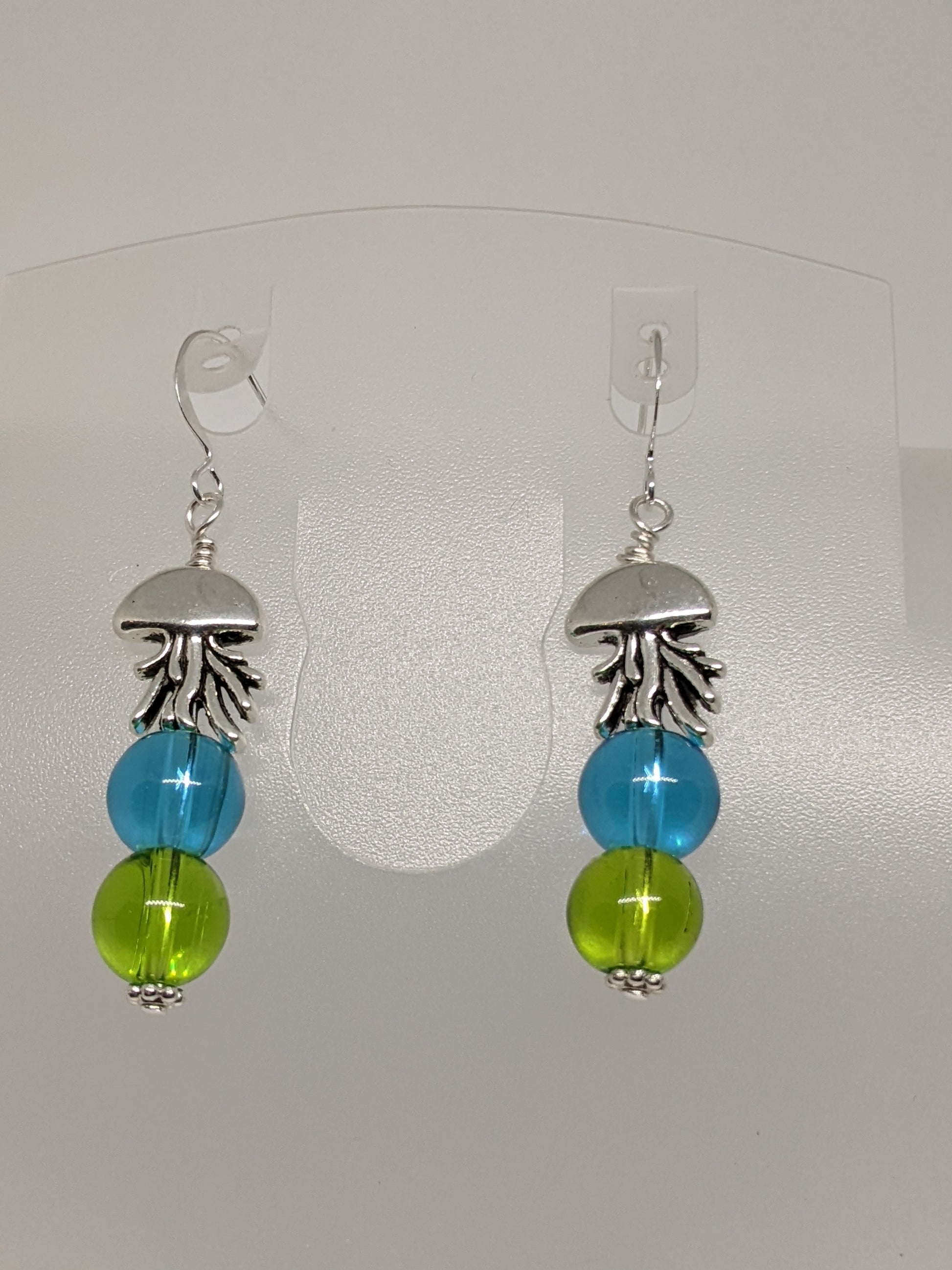 Jellyfish Beaded Earrings Beaded Earrings Dragon & Wolf Designs Blue Green  