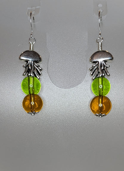 Jellyfish Beaded Earrings Beaded Earrings Dragon & Wolf Designs Green Yellow  