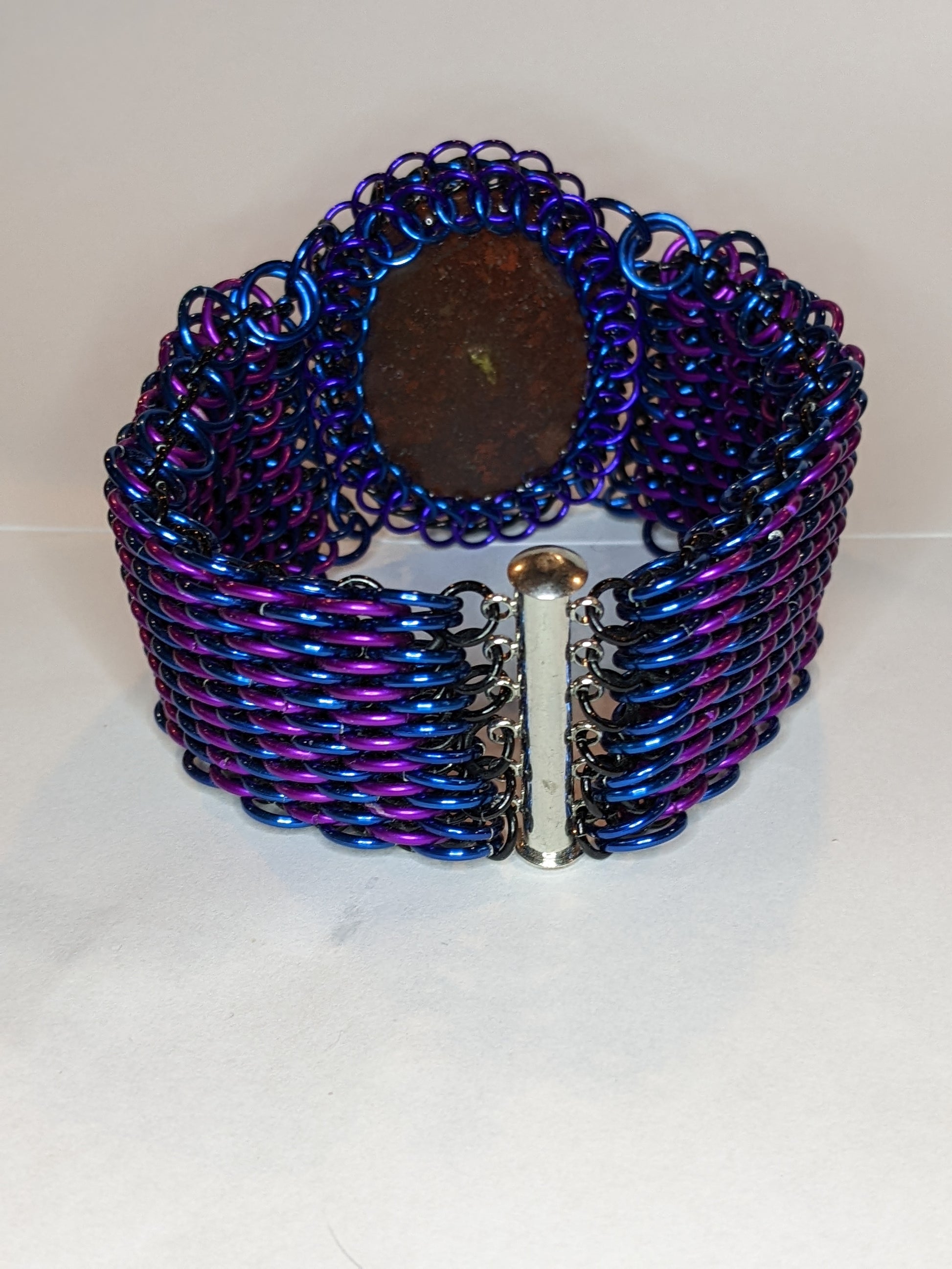 Dragonscale Chainmail Bracelet with Jasper Cabochon Bracelets Dragon & Wolf Designs   
