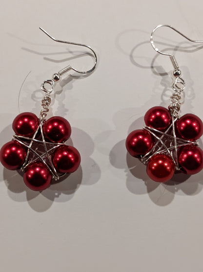 Wire Wrapped Gemstone Star Earrings Beaded Earrings Dragon & Wolf Designs Glass Pearl  