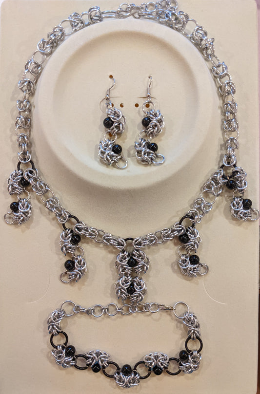 Ornate Chainmail Jewelry Set Chainmail Jewelry Sets Dragon & Wolf Designs   