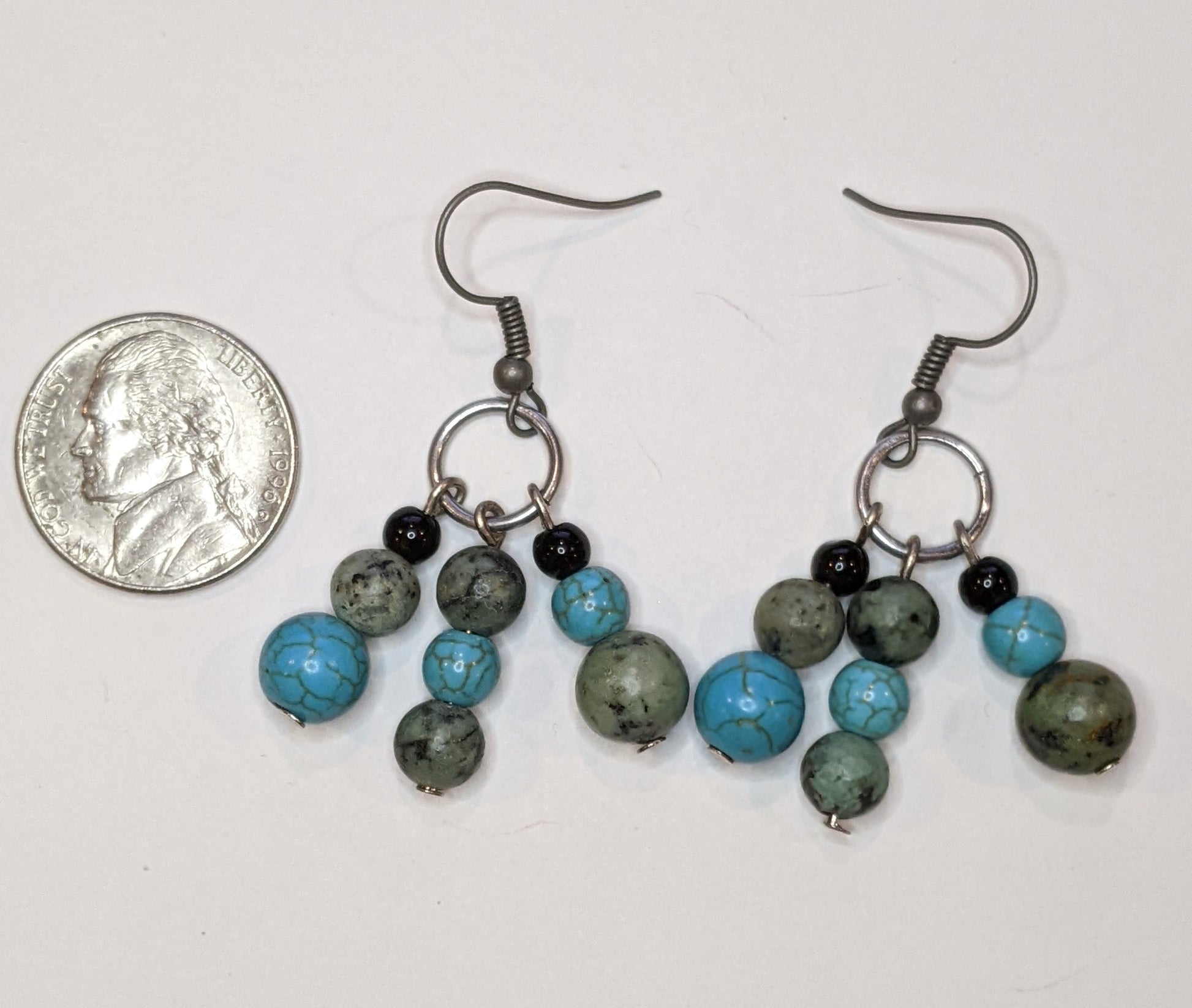 African turquoise and turquoise beaded dangle earrings Gemstone Earrings Dragon & Wolf Designs   