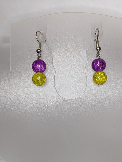 Beaded Dangle Earrings Beaded Earrings Dragon & Wolf Designs Purple & Yellow  