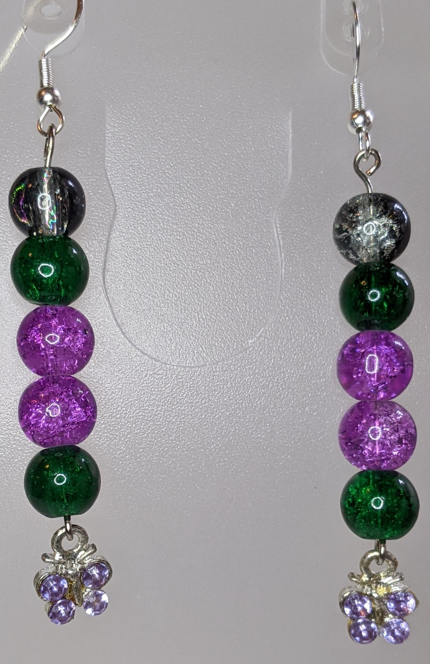 Beaded Dangle Earrings Beaded Earrings Dragon & Wolf Designs Black & Purple & Green  