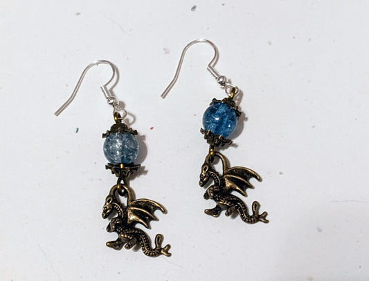 Bronze Dragons Beaded Earrings Dragon & Wolf Designs   