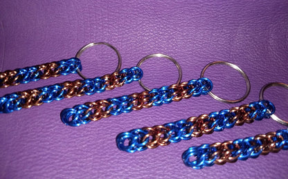Colorful Chainmail Keychains Geeky Keychains Dragon & Wolf Designs Blue/Bronze  