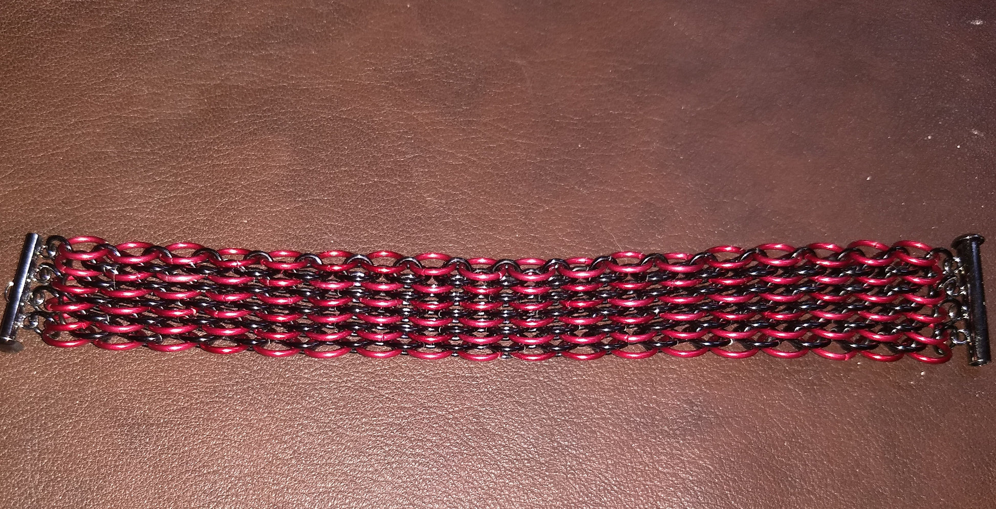 Red and Black Dragonscale Weave Chainmail Bracelet Chainmail Bracelets Dragon & Wolf Designs   