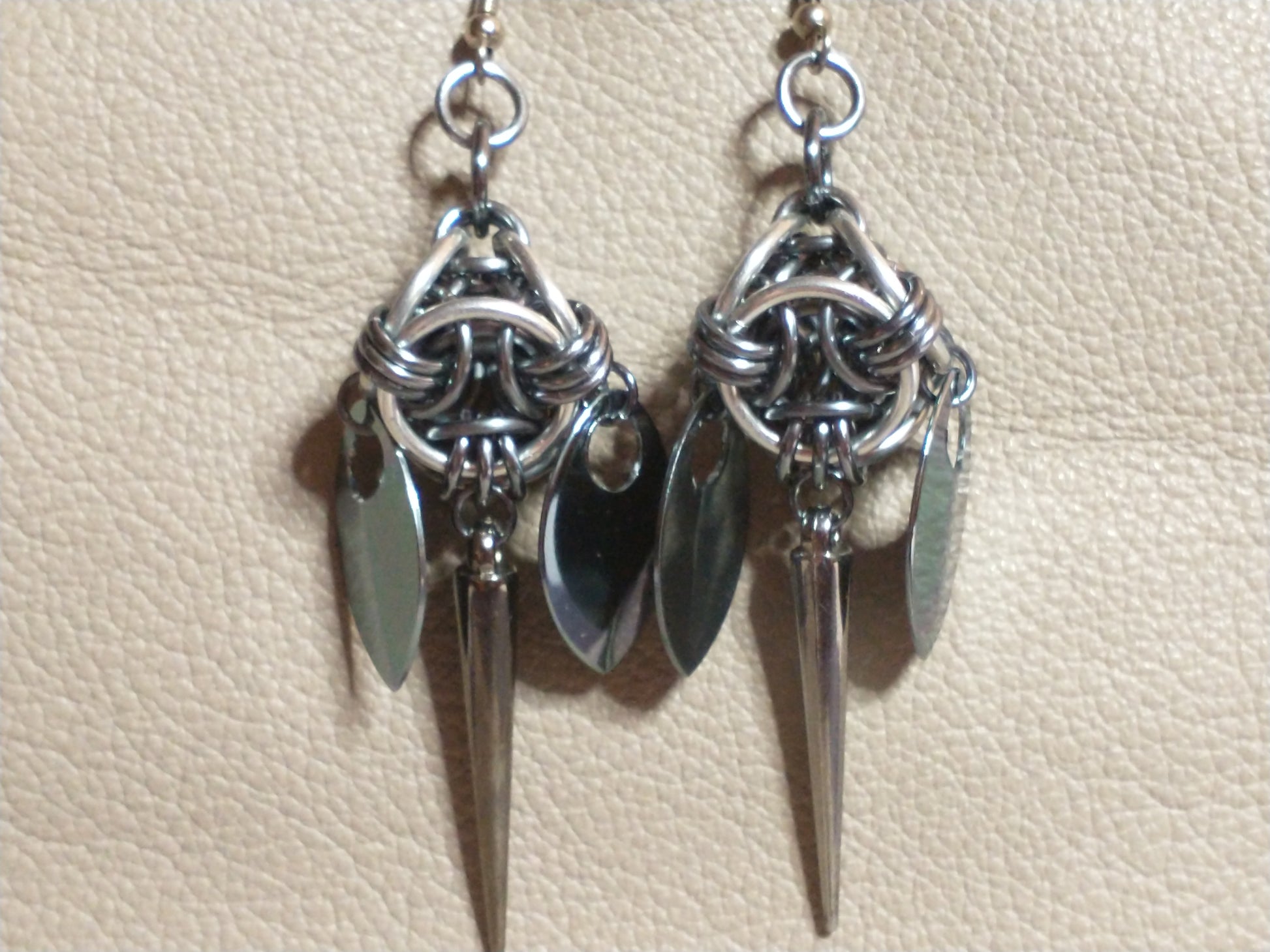 Chainmail & Scale Dangle Earrings Chainmail Earrings Dragon & Wolf Designs Spiked Mail Black Ice  