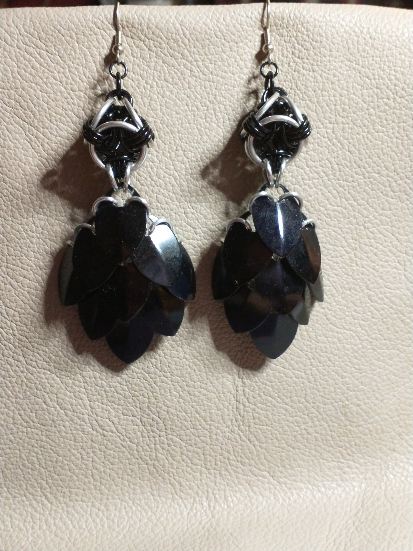 Chainmail & Scale Dangle Earrings Chainmail Earrings Dragon & Wolf Designs Scaled Black  