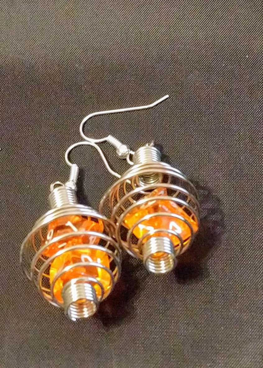 Gaming Dice Dangle Earrings Dangle Earrings Dragon & Wolf Designs orange  