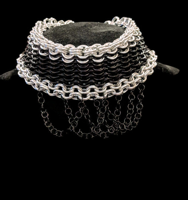 Kings mail handcrafted chain mail choker in black and silver Chainmail Necklaces Dragon & Wolf Designs   