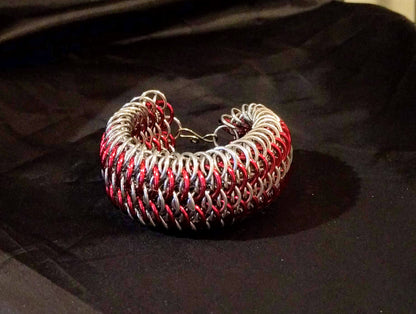 Red and Silver Dragonscale Weave Bracelet Chainmail Bracelets Dragon & Wolf Designs   